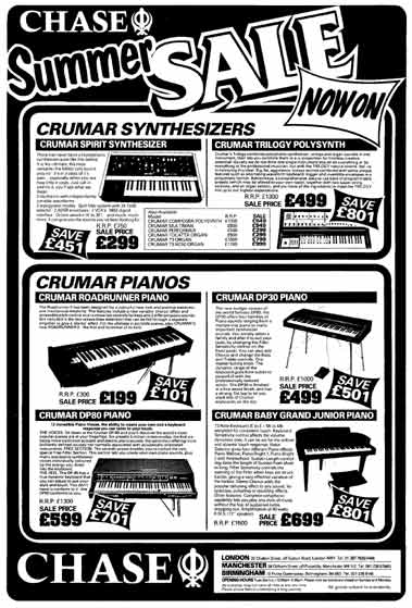 Crumar Synthesizers advert 1984